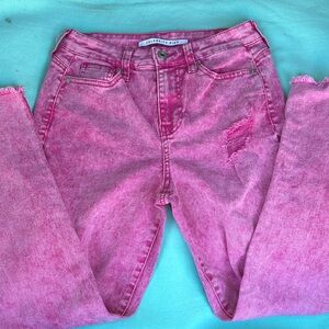 Celebrity Pink Women's Vibrant Pink Distressed Skinny Jeans